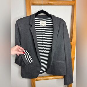 LOFT Charcoal Blazer with Striped Interior
